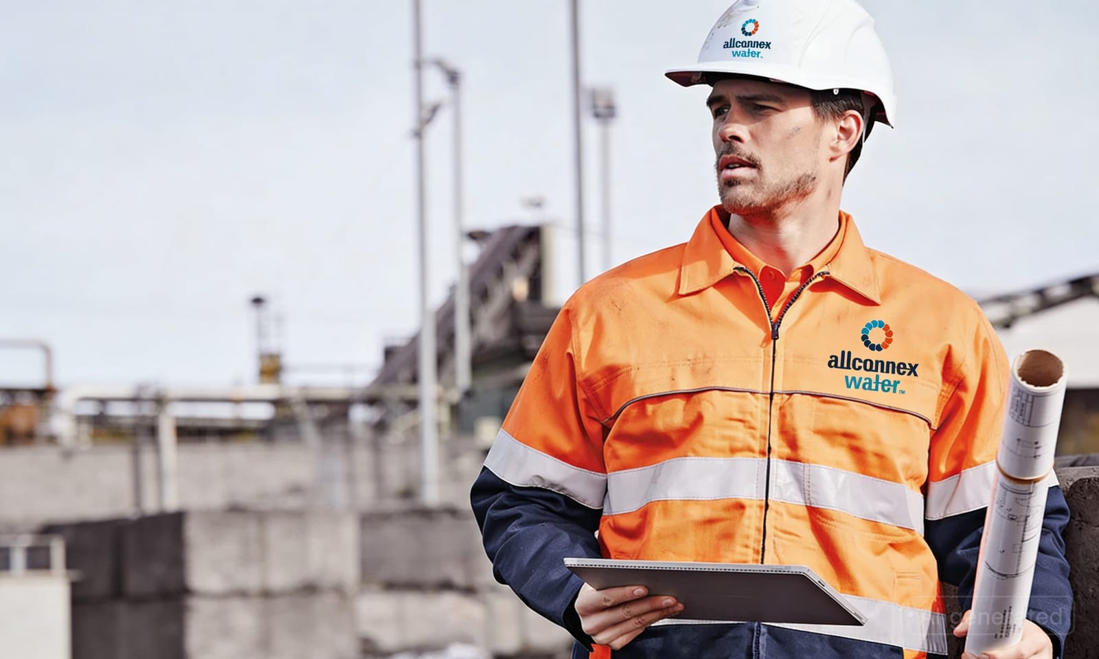 Allconnex brand guidelines spread showing colour palette, typography specimens, and uniform applications