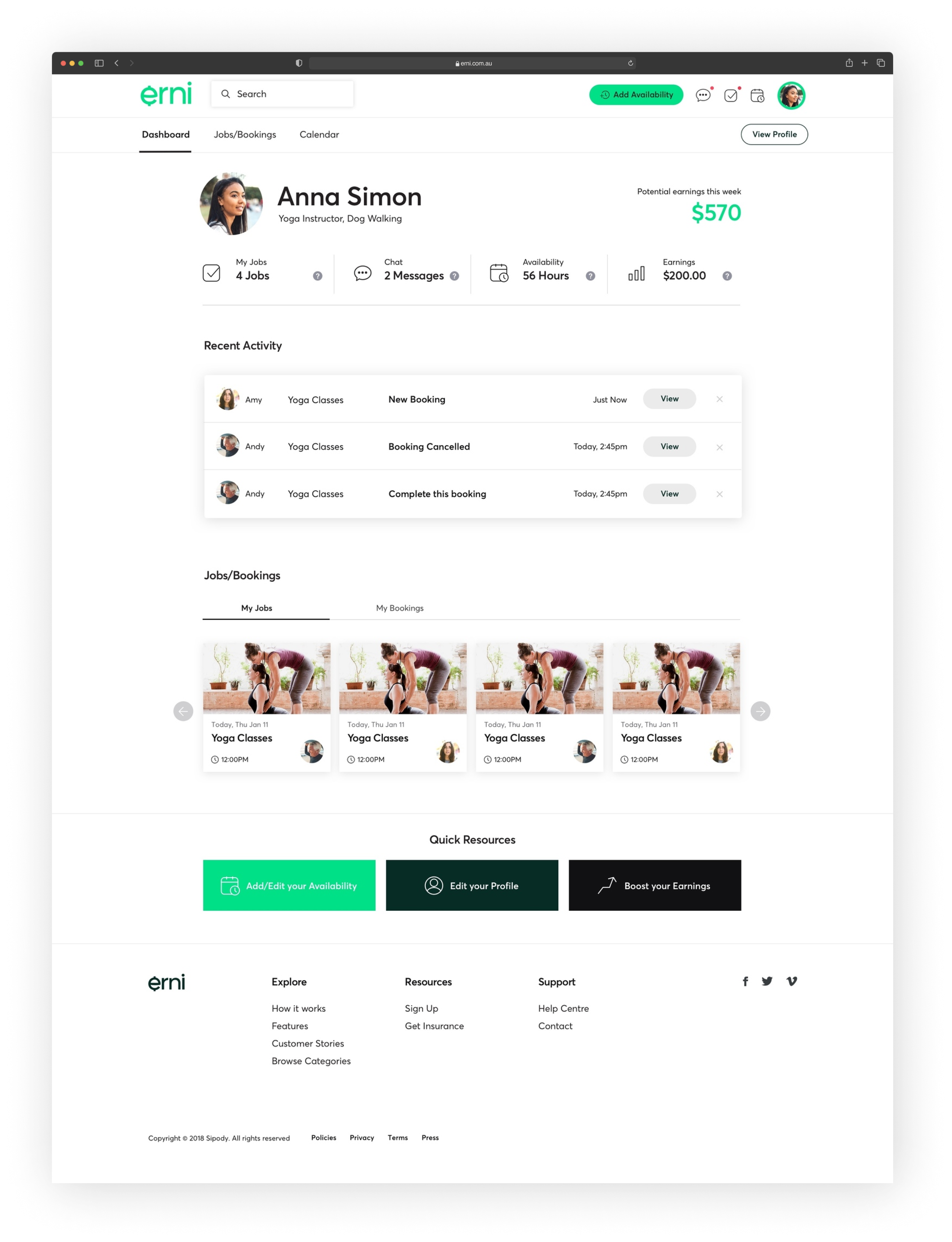 Erni tablet dashboard
