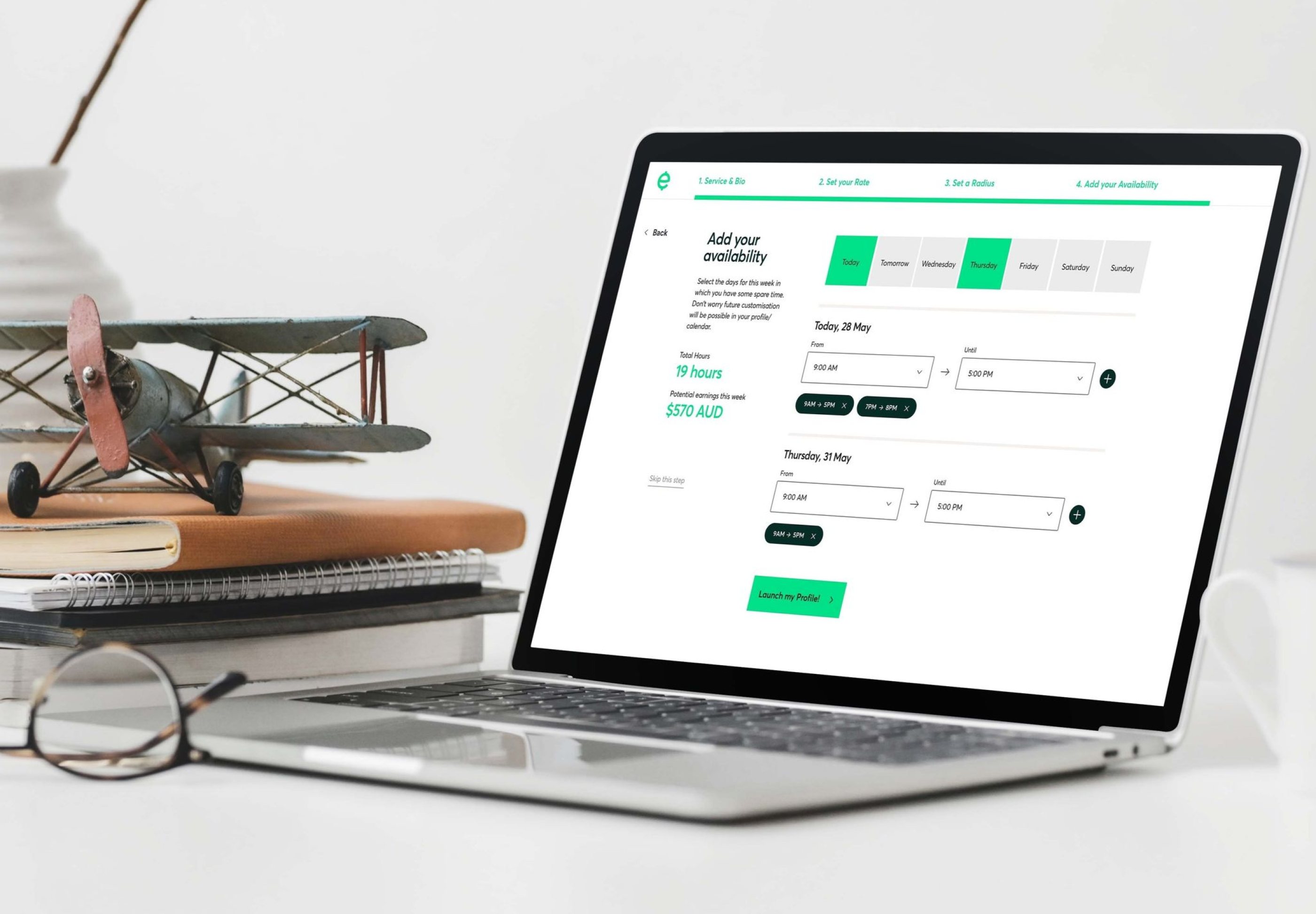 Erni desktop — availability scheduler