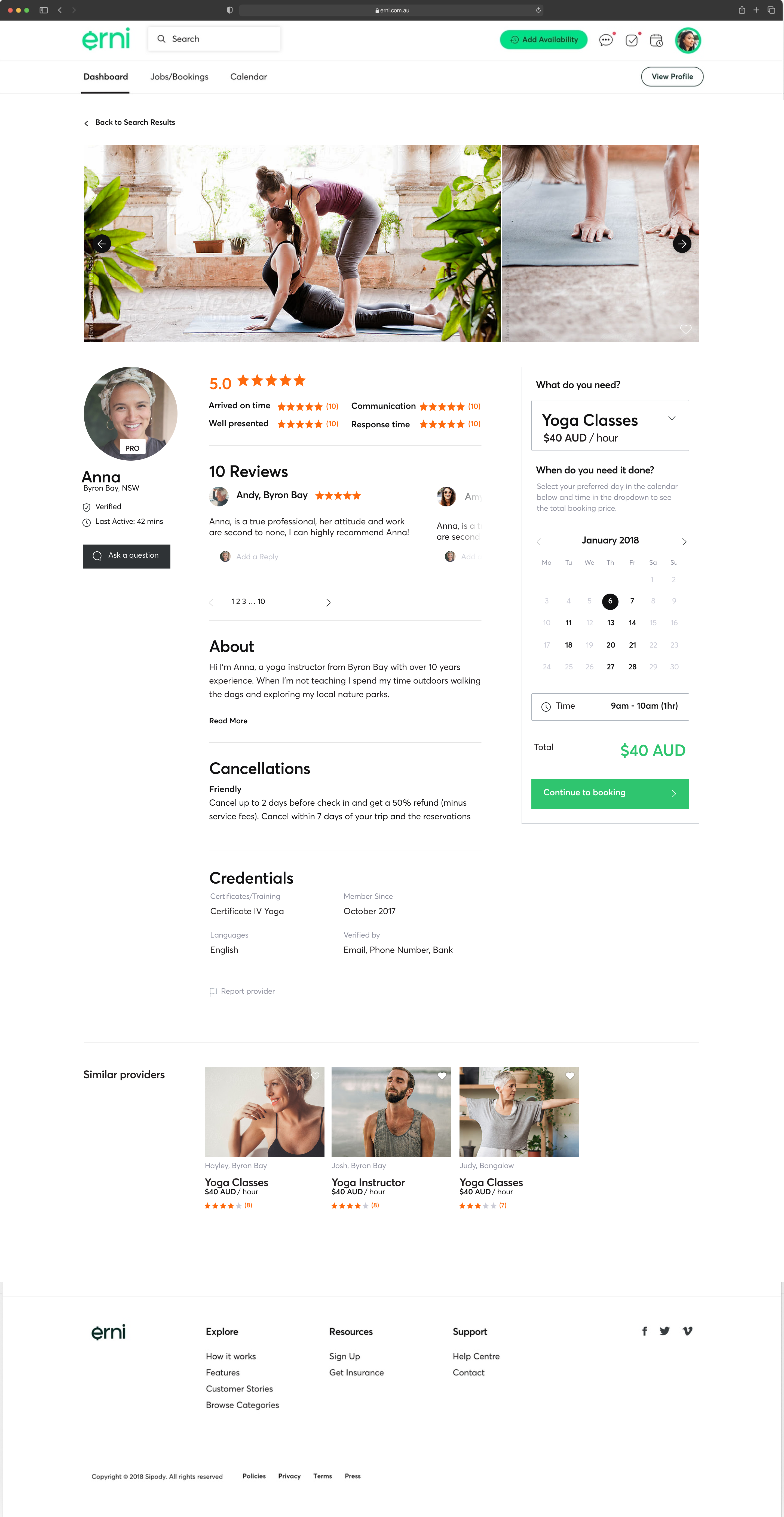 Erni provider profile page