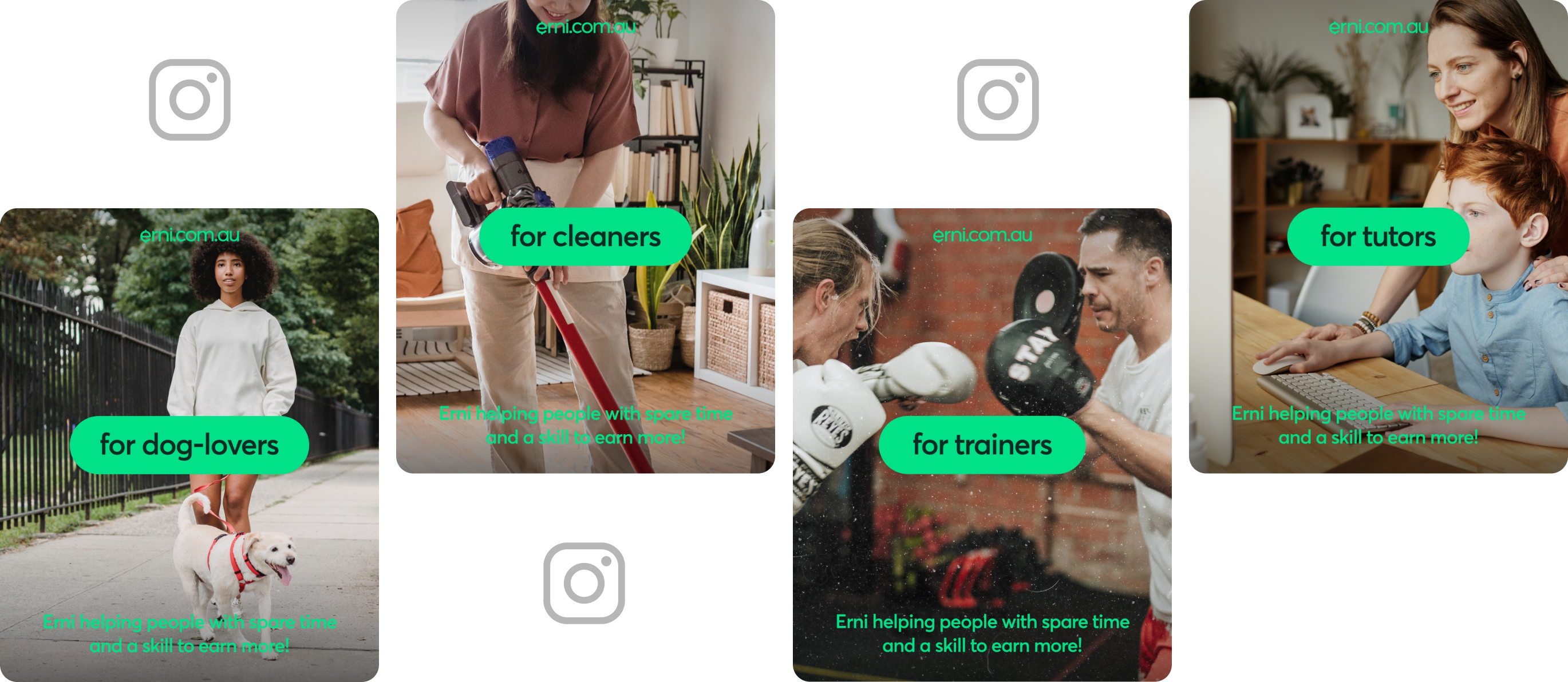 Erni service categories — dog-lovers, cleaners, trainers, tutors