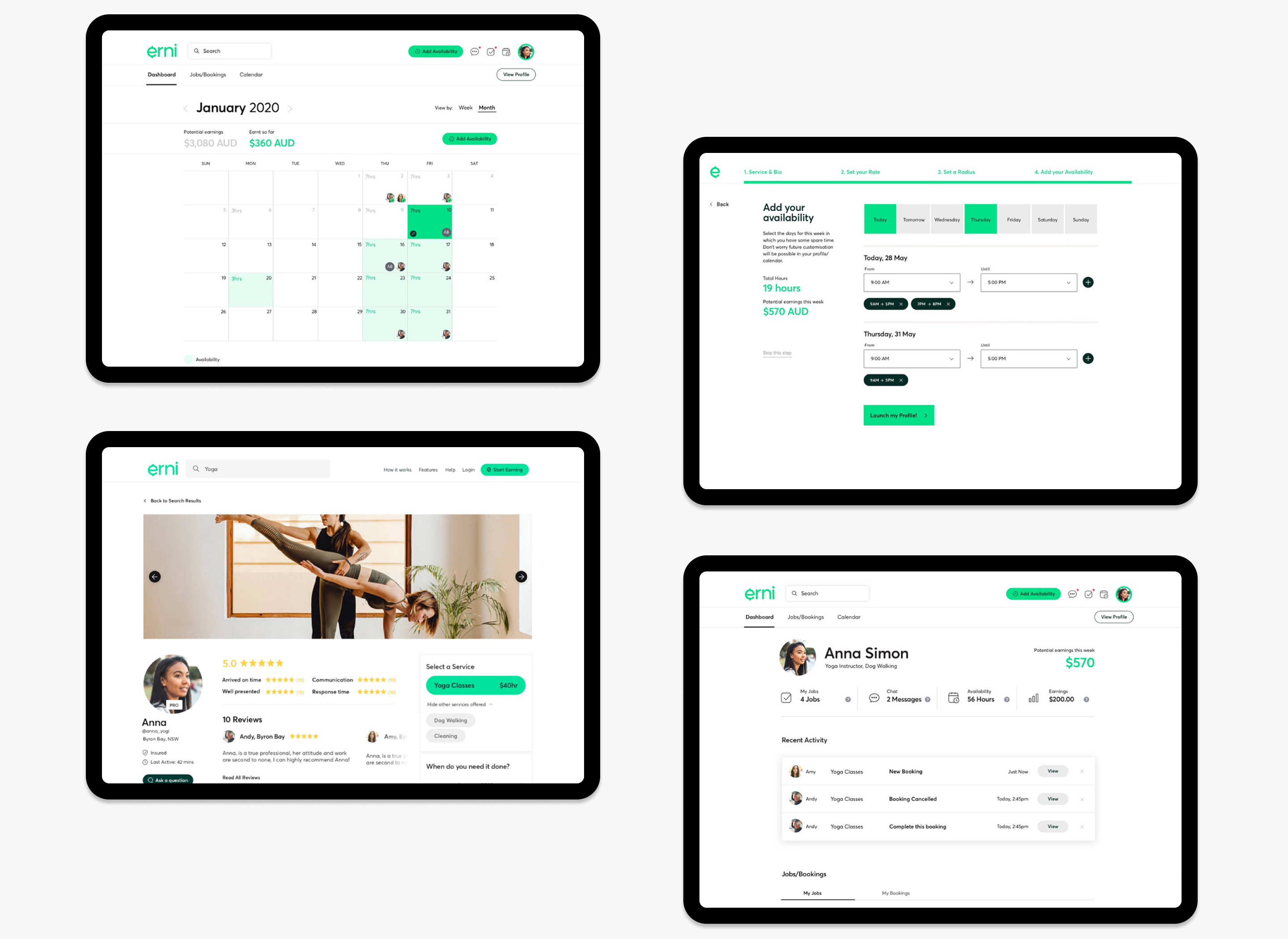 Erni tablet dashboard — iPad mockup