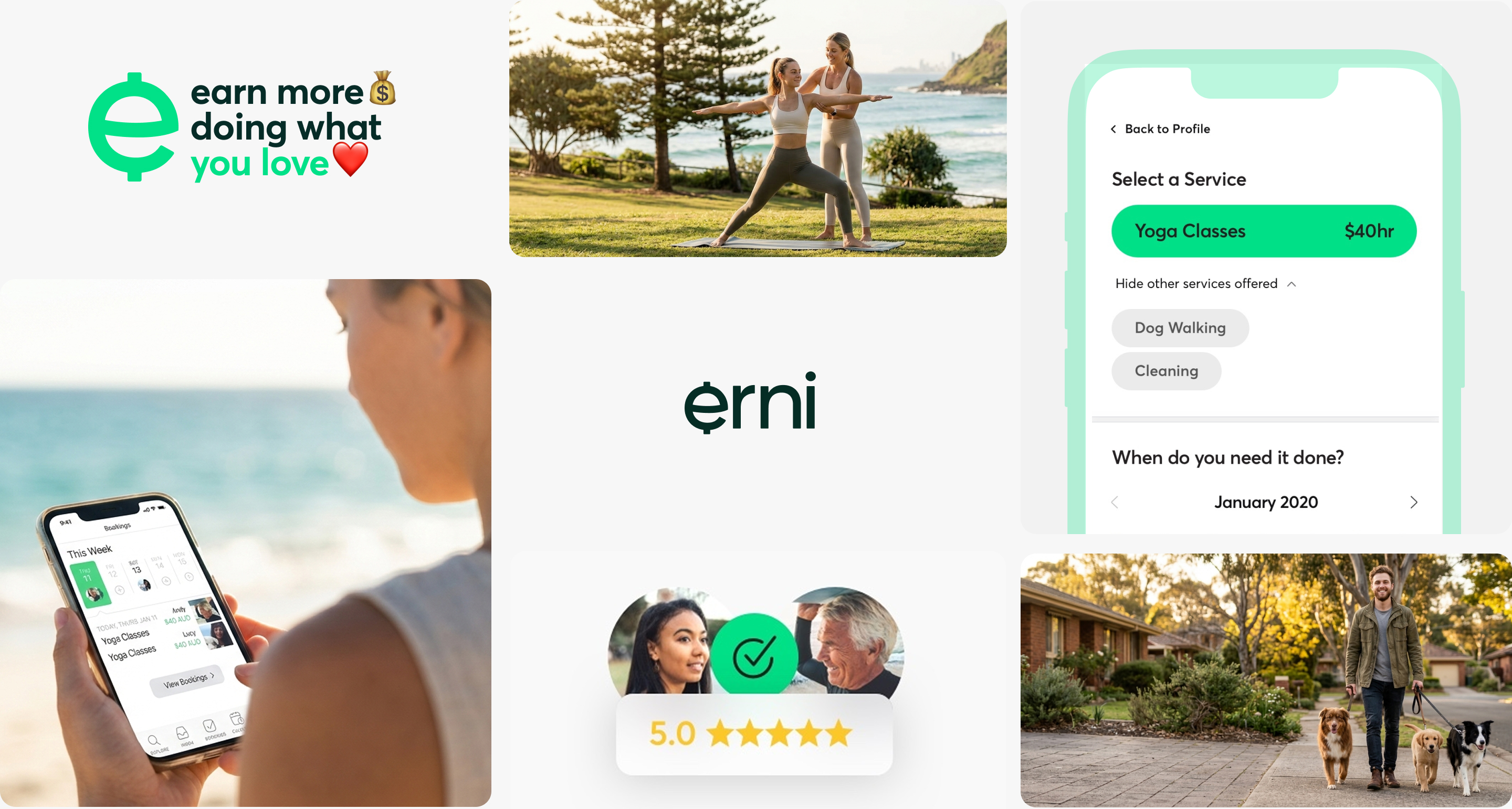 Erni brand mosaic — logo, colour palette, and typography system