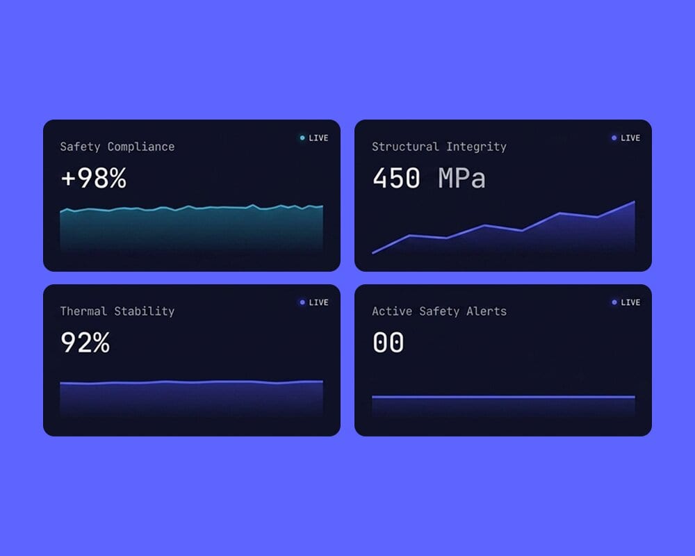 Exintech dashboard data cards showing live safety and performance metrics